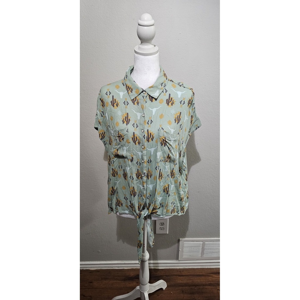 Ariat Sleeveless Shirt Button Up Sz L Western Rodeo Cowgirl Longhorns Ranch‎